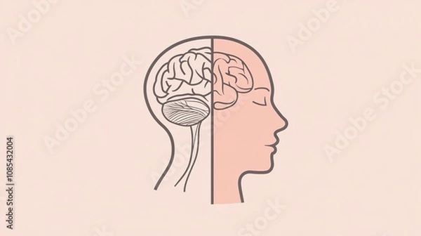 Fototapeta Minimalistic Icon of a Human Head Divided into Layers Representing the Skull, Muscles, and Brain, Designed with Clean Lines and Soft Shadows for a Modern, Anatomical Look
