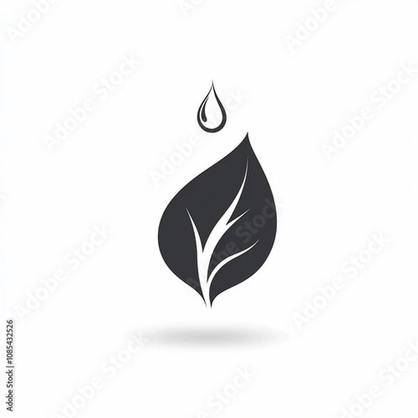Fototapeta Elegant Leaf Icon with Falling Water Droplet Representing Nature and Purity