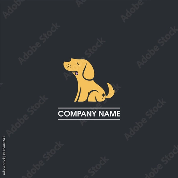 Fototapeta Simple, Modern, Fun, Unique, Cartoon Yellow Dog Sitting With Black Background