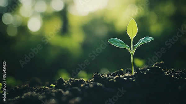 Fototapeta New seedlings growing in the soil under sunlight and the theme concept of hope