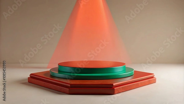 Fototapeta Red Podium with Spotlight: A Simple Design Ideal for Branding and Product Display