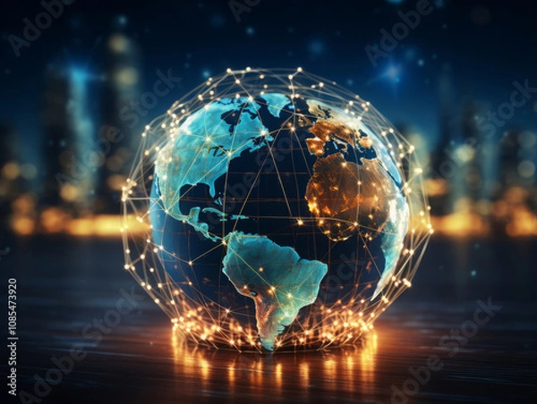Fototapeta Gorgious Global network connection covering earth with link of innovative perception
