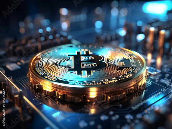 Fototapeta Excellent Digital currency physical gold litecoin coin hologram on a round conference table