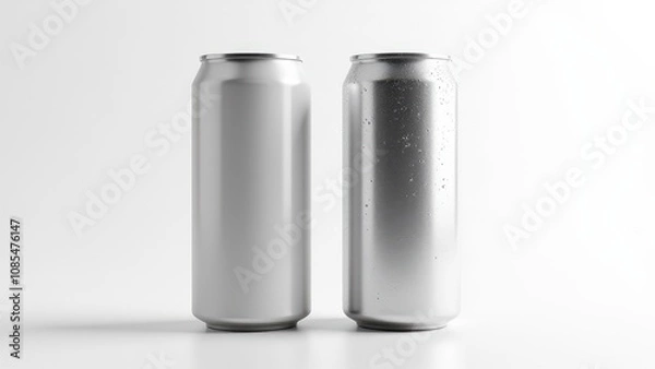 Fototapeta Refreshing soda can mockup showcasing two cans, one smooth and matte, the other covered in condensation, perfect for beverage design presentations.