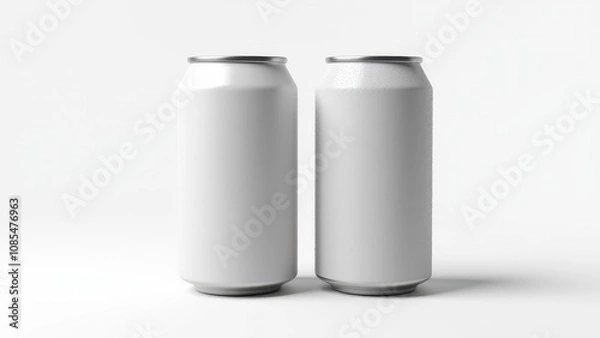 Fototapeta Beverage soda can mockup showcasing two cans, matte and condensation textures, perfect for cold drink design presentations.