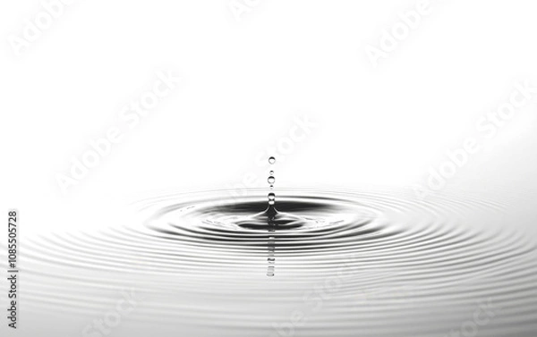 Fototapeta single water droplet creates ripples on calm surface, capturing moment of tranquility and reflection. concentric circles spread outward, symbolizing peace and harmony