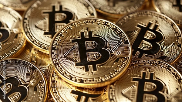 Obraz close up of bitcoin coins in a front view