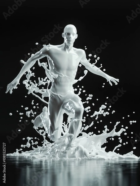Fototapeta Human figure splashing through white liquid	