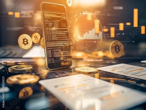 Fototapeta Digital Wallet Surrounded by Floating Coins and Business Loan Documents Symbolizing Access to Capital
