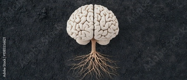 Obraz Human Brain Roots Growing from Dark Soil