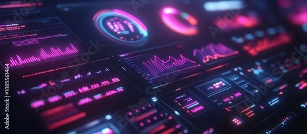 Fototapeta Futuristic data visualization interface with graphs.