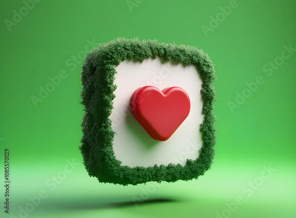 Obraz 3d Like icon button covered with green plants over colored background