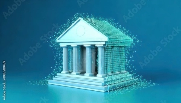Fototapeta Transforming bank building into digital code, symbolizing innovation