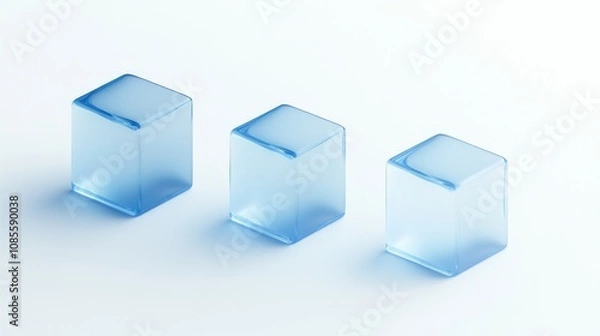 Fototapeta Three translucent blue cubes on a white background minimalist 3D render