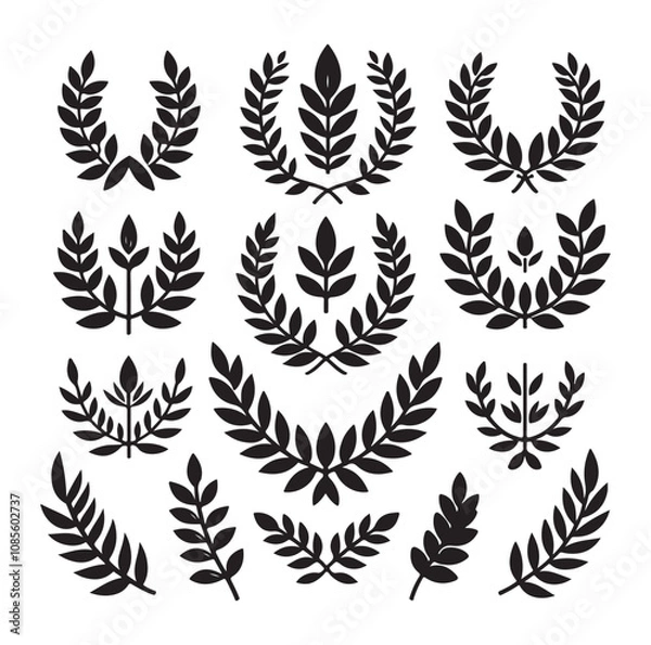 Obraz laurel wreath Vector Black silhouettes icon set.