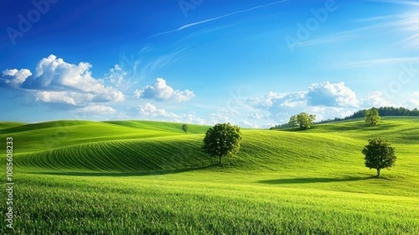 Obraz Rolling Hills with Trees Under a Blue Sky