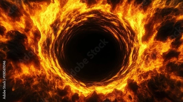 Fototapeta Fiery Vortex Abstract Burning Tunnel of Fire and Darkness