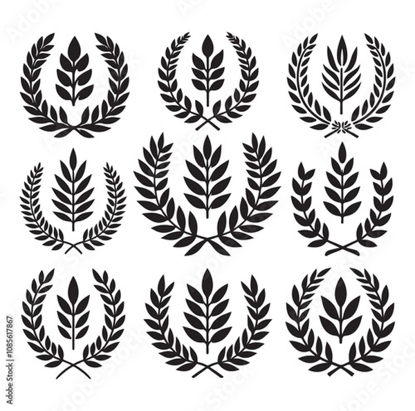 Obraz laurel wreath Vector Black silhouettes icon set.