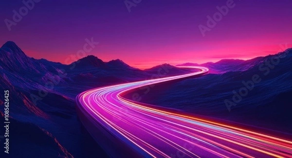 Obraz vibrant highway with streaks of colorful light, representing the speed and energy of digital marketing