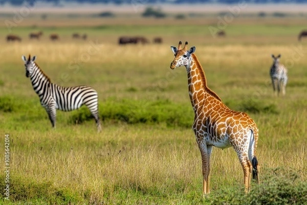 Fototapeta An endearing African Penguin captured with a soft-focus background, highlighting the bird's detailed features and pattern. Beautiful simple AI generated image