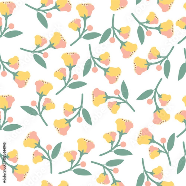 Obraz coquette seamless flowers pattern. Delicate petals and vibrant blossoms create an artistic and vintage botanical illustration. Perfect for wallpaper, fabric, wrapping paper and more.