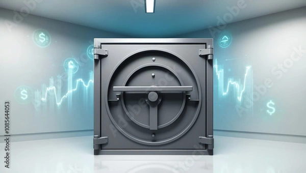 Fototapeta Strong vault door symbolizing secure financial protection against market fluctuations and economic uncertainty