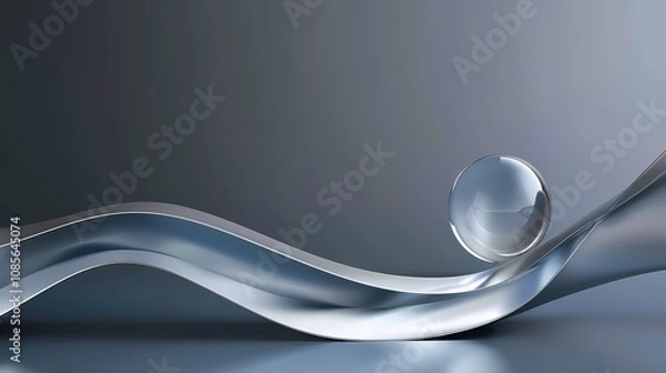 Obraz Digital Technology Silver Blue abstract wave and sphere poster background