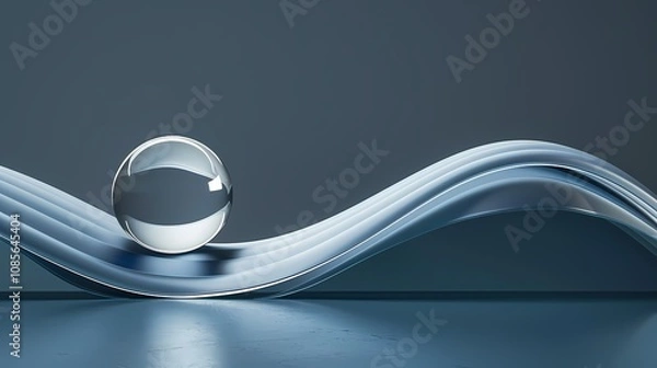 Obraz Digital Technology Silver Blue abstract wave and sphere poster background