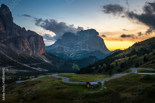 Obraz View of the Dolomites from Gardena Pass, Italy