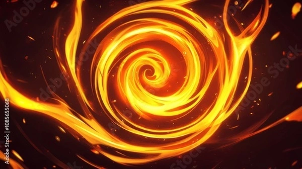 Fototapeta Dynamic Fiery Vortex: Abstract Digital Art in Bright Orange and Yellow Flame Shape on Dark Background