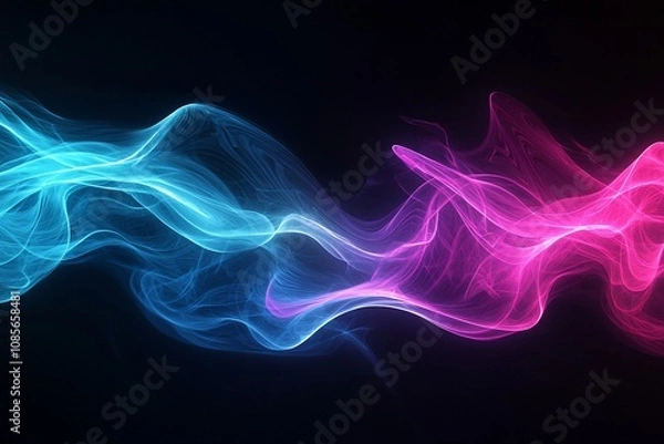 Fototapeta Dynamic Waves of Blue and Pink Light on a Dark Background