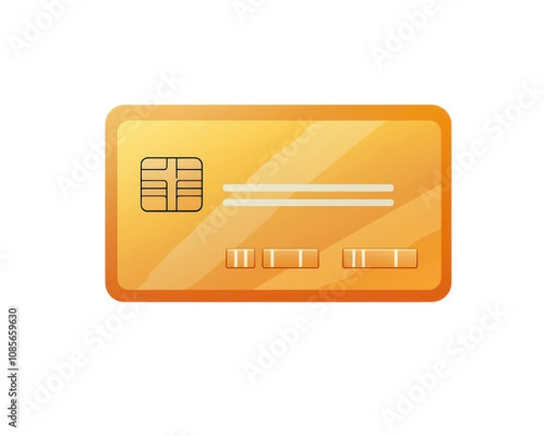 Fototapeta Gold colored credit card with a black logo on it. Isolated on a transparency background
