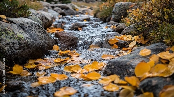Fototapeta Autumn Stream: A Serene Flow of Water and Fallen Leaves