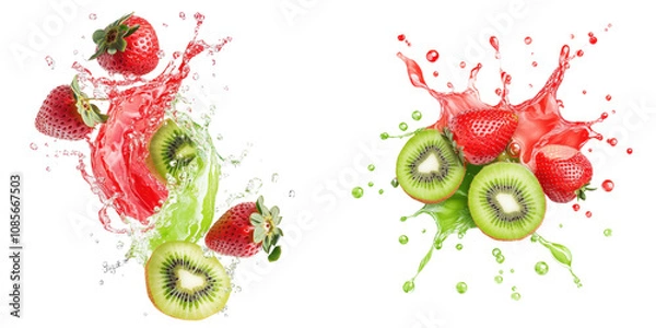 Obraz Vibrant fruit splash on black background isolate on transparent