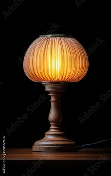 Fototapeta Vintage Style Table Lamp with a Soft Glow on Wooden Base