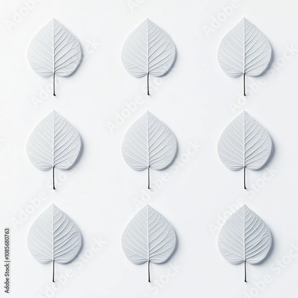 Fototapeta A minimalist arrangement of white leaf motifs, creating a soothing and calm visual impact in contemporary design.