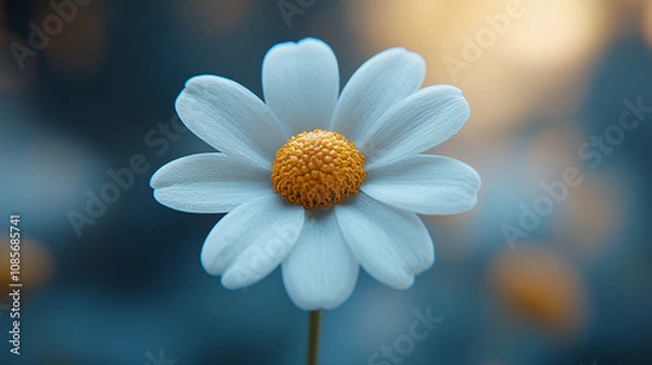 Obraz heart-shaped chamomile flower against a blurred background, symbolizing love, purity, simplicity, peace, and natural beauty, creating a calming and serene atmosphere for viewers to appreciate