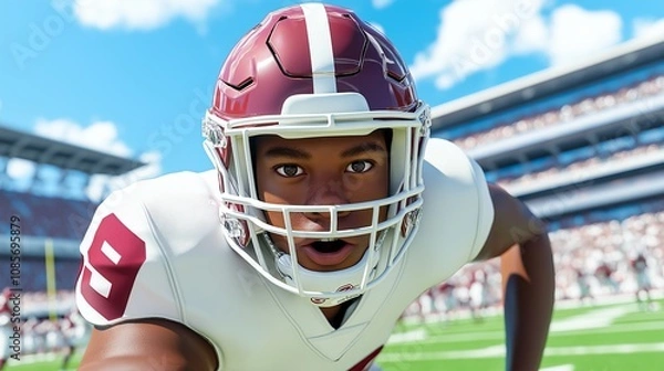 Fototapeta Dynamic football action in stadium captures athlete's intensity and focus