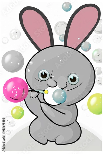 Obraz Cute rabbit playing with bubbles