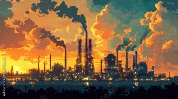 Fototapeta Refinery factory architecture industry.