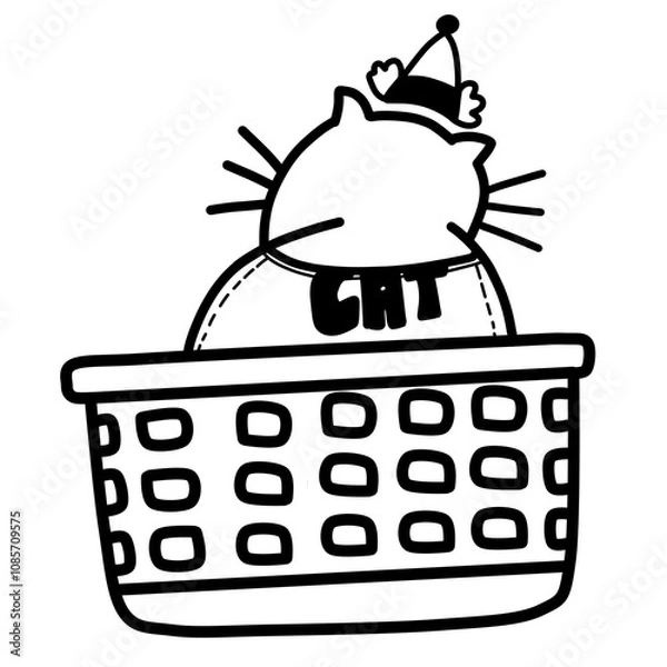 Obraz Cute cat  basket icon line art