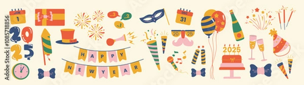 Obraz Set of New Year Party Essentials Illustrations