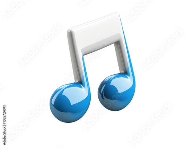 Fototapeta Blue and white 3D musical note icon symbolizing music and sound