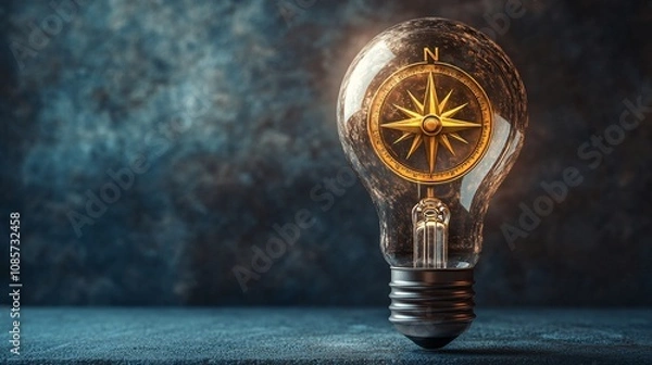 Fototapeta Creative Light Bulb with Compass Inside Symbolizing Direction and Inspiration for Innovative Ideas and Guidance in Personal and Professional Growth
