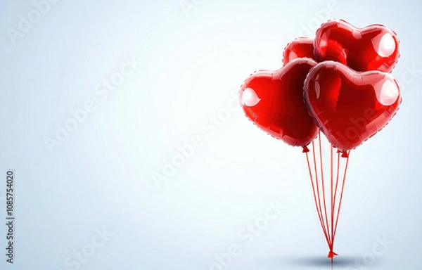 Fototapeta Valentine's Day decoration with red heart-shaped balloons illustration banner template design for valentine's theme background.