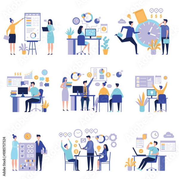 Fototapeta Flat vector illustration pack, Illustration Collection, Business illustration, vector illustration, Minimal Illustration Collection, Social illustration collection, flat illustrations pack, 