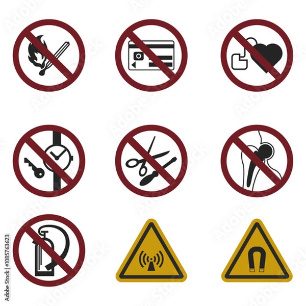 Fototapeta Set of warning signs. Prohibition symbol modern, simple, vector, icon for website design, mobile app, ui. Vector Illustration