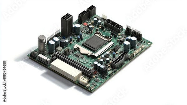 Fototapeta A detailed view of a modern computer motherboard showcasing advanced technology. This image captures the intricate components and design of digital processors. Generative AI