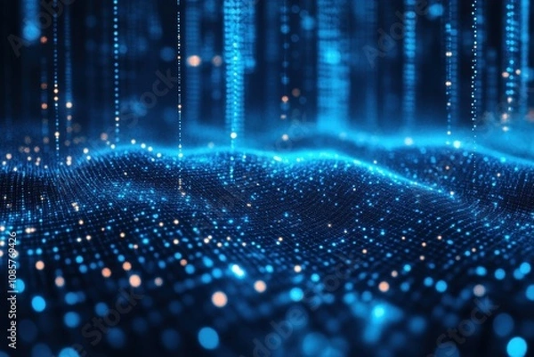 Fototapeta Blue tech finance background abstract pixel element network. Abstract business tech science background