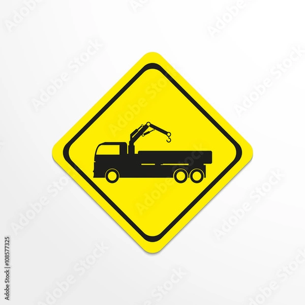 Obraz Truck with crane. Black vector icon